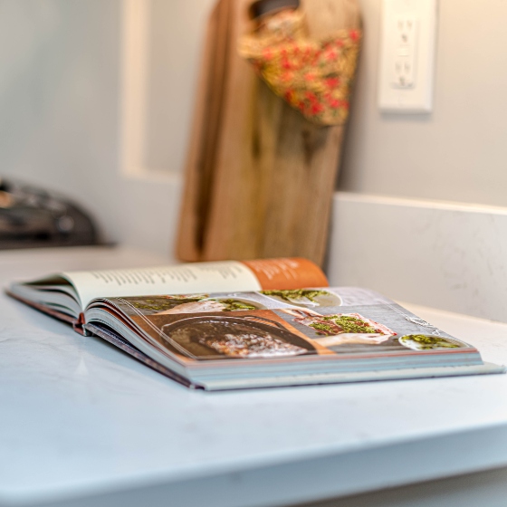 Cookbook on counter.